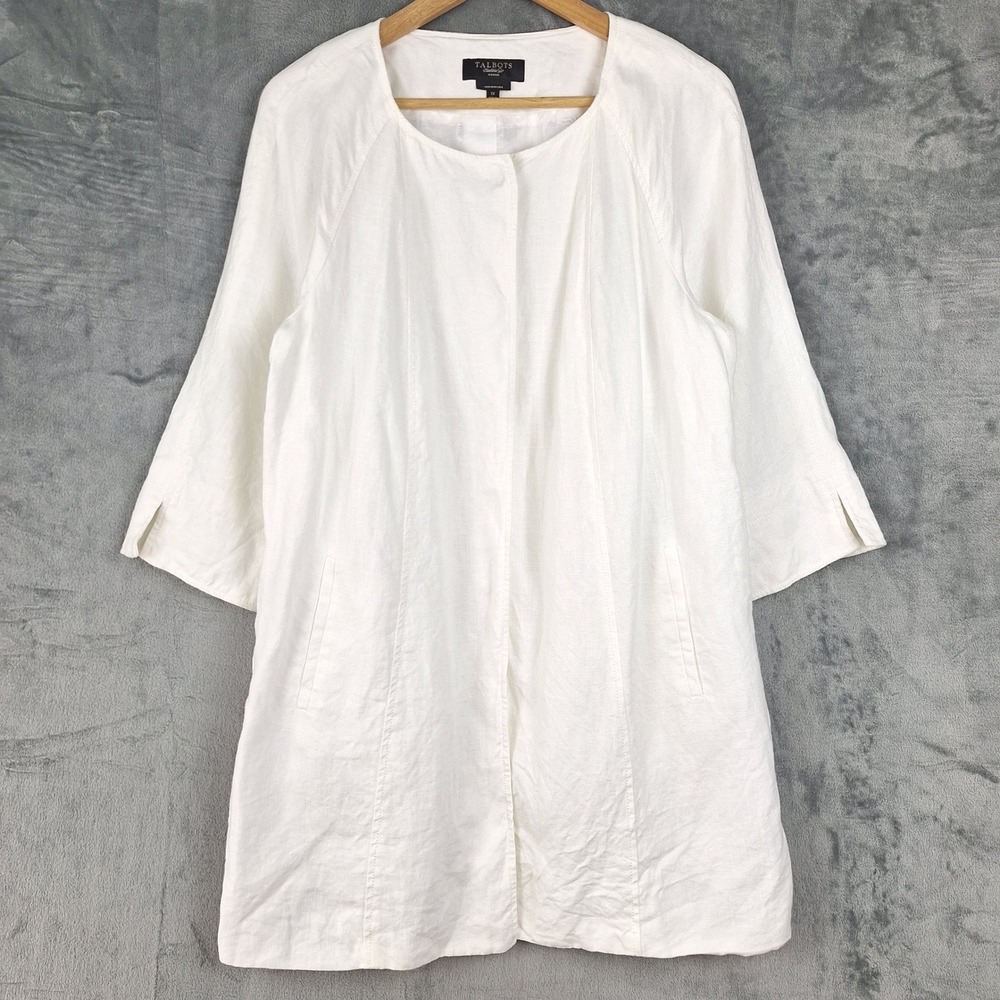 Talbots Jacket 1X White Pure Irish Linen Lagenlook Duster Coastal Minimalist
